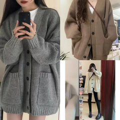Cyflymder Autumn Winter Knitted Cardigan Women Lazy Style Thick Loose Sweater Coat