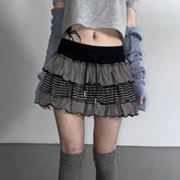 Cyflymder Spice Girl Fashion High Street Constrast Color Tiered Skirts Y2k Japanese Punk Ruffle Lace Up Jupe Vintage A-line Puffle Skirt