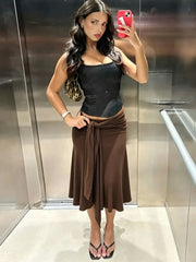 Cyflymder Casual Pleated Women Midi Skirt Fashion Lace Up High Waist Slim Bodycon A-Line Skirts Steerwear Autumn Outfits Bottoms