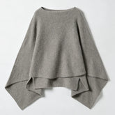 Cyflymder Women Y2K Taupe Grey Knit Poncho Cape Shawl Boat Neck Loose‑Fit Asymmetric Hem Vintage Casual Wrap Sweater Outerwear