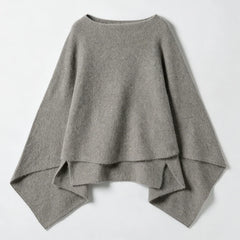 Cyflymder Women Y2K Taupe Grey Knit Poncho Cape Shawl Boat Neck Loose‑Fit Asymmetric Hem Vintage Casual Wrap Sweater Outerwear