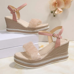 Cyflymder Fashion Chunky Platform Sandals Pu Leather Wedge Sandals for Women Buckle Latch Summer Thick Bottom Beach Shoes