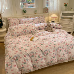 Cyflymder INS Korean Style 2025 New Yungan Cotton Wrinkled Double-layer Yarn Lace Bedding Sets