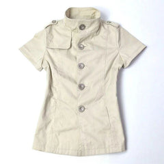 Cyflymder Casual Punk Stand Collar Short Sleeve Blouse Y2k Aesthetic Single Breasted Safari American Vintage T Shirts Harajuku Punk Tops