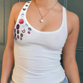 Cyflymder Dopamine colored hand sewn Buckle Decorative Thread Knitted Vest Summer Casual Square Neck Solid Slimming Tank Tops Girl