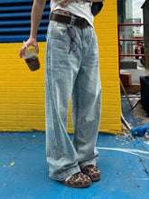 Cyflymder Women Vintage Light Blue Denim Jeans Retro Wash High Waist Wide Leg Trousers Summer Cool Girl Casual Pants Neutral Tone