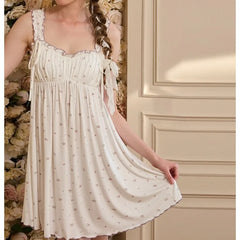 Cyflymder Contrasting Color Edge Princess Style Chest Pad Modal Small Floral Suspender Nightdress Elastic and Thin Fresh Girl Loungewear
