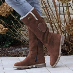Cyflymder Winter New Long Leg Snow Boots with Side Zipper Flipped Over Round Toe High Leg Women's Platform Boots Plus Size43