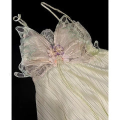 Cyflymder Green Butterfly Sling Top&shorts 2Pcs Pajamas Set Lady Fairy Princess Style Home Clothes Lace Trim Lingerie Summer Loungewear