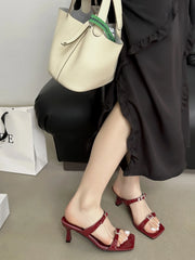 Cyflymder Shoes For Girls Ladies' Slippers Low Thin Heels Heeled Mules Glitter Slides Rubber Flip Flops Square Toe Cute High Jelly Hawaiia