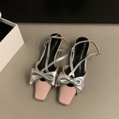 Cyflymder Bow Summer Woman Sandals Janes Shoes Flats Square Toe Slippers New Slingback Fashion Shoes Party Dress Mujer