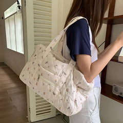 Cyflymder Portable Duffle Luggage Travel Bag Cherry Quilted Cotton Mommy Handbag Large Capacity Shoulder Bags For Women