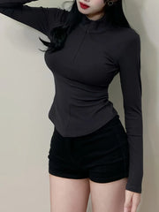 Cyflymder Spring Short Spicy Girl Slim Fit Long sleeved Top for Women's New Fat MM Large Waist Wrap Yoga T-shirt Bottom