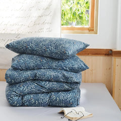 Cyflymder Blue Floral Queen Comforter Set, Botanical Microfiber Bedding, Lightweight All-Season