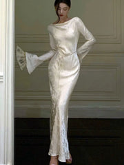 Cyflymder Autumn Evening Dresses for Women Bodycon Wedding Prom Robe Flare Sleeve Swinging Collar French Vintage Midi Vestidos Mujer New