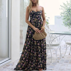 Cyflymder Elegant Pattern Print Draped Party Dress Strapless Backless Hight Waist Summer Dress Lady Sexy Sleeveless Sweet Style Long Dress