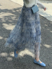 Cyflymder Elegant Floral Lace Maxi Skirt with High Waistband and Flowy Layers for Wedding Party Evening Prom Beachwear