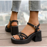 Cyflymder Thick Heel Sandals for Women Shoes Summer Outside 2025 New Ankle Buckle Waterproof Platform Cross Strap High Heels Black White