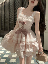 Cyflymder Sweet Dresses Women Lace Patchwork Bow Bandage Sleeveless Ribbon Backless Elegant Party Mini Dress Female Princess