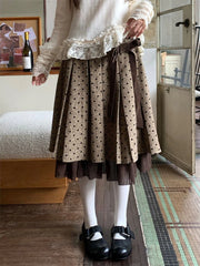 Cyflymder Autumn Sweet High Waist All Match Polka Dot Pleated A-LINE Mid-length Skirts