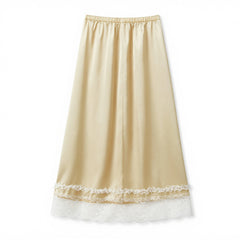 Cyflymder Womens Lace Patchwork Satin Maxi Skirt Elegant High Low Lace Ruffle Hem Flowy Boho Skirt Going Out Party Clubwear