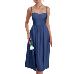 Cyflymder Women Elegant Prom Dress Spaghetti Strap Lace Up Backless High Waist Evening Party Dress Sleeveless Solid Cocktail Vestidos