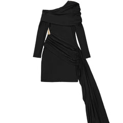 Cyflymder Women Long Sleeve Ruched Stacked Ribbon Mini Dress Fall Vacation Birthday Street Beach Sexy Party Dresses Vestidos