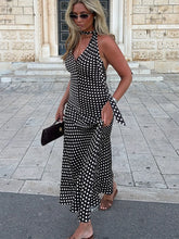 Cyflymder Polka Dot Halter Backless Long Dress Women Off Shoulder V-neck Scarf Sexy Sleeveless Dresses 2025 Summer Street Holiday Robe