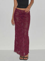 Cyflymder Elegant Lace Maxi Skirt with Floral Details Perfect for Evening Events and Special Occasions - Women s Fashion Statement Piece