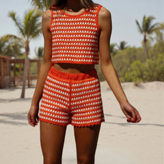 Cyflymder y2k 2 Piece Set Women Contrast Color Striped Sleeveless Knitted Tank Tops and High Waist Shorts 2000s Beach Streetwear