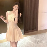 Cyflymder Women Dresses Elegant Sleeveless Chiffon Flowers Ribbon Backless Temperament Summer Fashion Party Mini Dress Ladies
