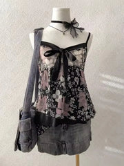 Cyflymder New Fashion Summer Euramerican Harajuku Punk Tank Tops Y2k Constrast Color High Street Print Girl Camisole Pleated Clothes