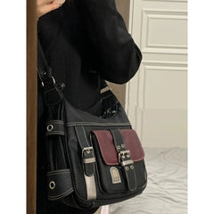 Cyflymder Vintage Y2k Grunge Crossbody Bags Women High Street Leather Messenger Bag Female Retro Moto Biker Shoulder Bag Aesthetic
