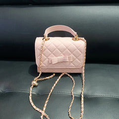Cyflymder Japanese Sweet Bow Handbag Women Diamond Pattern Chain Leather Large Capacity Shoulder Bag Ladies Fashion Pink Crossbody Bag New