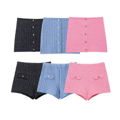 Cyflymder Chic Blue Y2K Women's Knit Suit Sexy Strapless Top with Button Detail And Elastic Waist Mini Shorts Fashion Sheath Set for 2026
