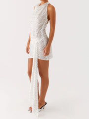 Cyflymder Sexy V-Neck Glitter Bodycon Dress with Spaghetti Straps and Backless Design for Night Out Clubwear Cocktail Party
