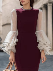 Cyflymder Elegant Women O-Neck Midi Dress Fashion Long Sleeve Evening Ladies Street Party Trumpet Mermaid Vestidos 2026 Spring Summer