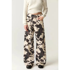 Cyflymder Vintage Cow Print Women Jeans Y2k Washed Wide Leg American Style Straight Denim Pants Baggy Grunge Streetwear New