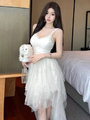 Cyflymder Fairycore Irregular Mesh Princess Dresses Summer High Waist Slim Ruffles Birthday Party Dress Elegant Fashion Vestidos