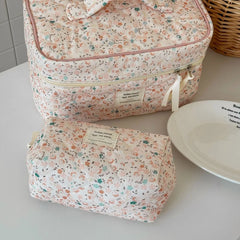 Cyflymder Retro Aesthetic Floral Pencil Case for Kids Girl Corduroy Flower Series Stationery Organizer Large Capacity Pen Bag Student