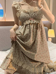 Cyflymder Korean Kawaii Princess Nightdress Women Summer Sleeveless Ruffles Printed Princess Nightgowns Sweet Girl Pajama Sleepwear
