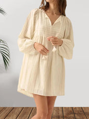 Cyflymder Women s Long Sleeve V Neck Nightgown Babydoll Sleepwear with Stripes Print Mini Sleep Dress Nighty for a Cozy Night s Rest