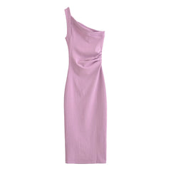 Cyflymder Women's asymmetrical stretch dress oblique collar sleeveless suspenders backless midi dress summer new fashion long dress