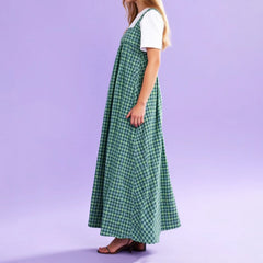 Cyflymder y2k Tank Dress Women Classic Plaid Print Square Neck Wide Shoulder Strap Long Dress Casual Party Dresses Streetwear