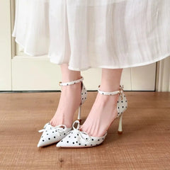 Cyflymder Women's Summer High Heels Fashion Baotou High-heeled Shoes Buckle Bowknot Party Shoes Sexy Thin Heels Wedding Shoes
