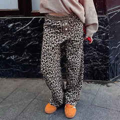 Cyflymder Leopard Print Wide Leg Pant Y2k Streetwear Women Low-rise Straight-leg Trousers Fashion Casual Clothes All match Spring