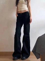 Cyflymder Spicy Girl Black Flared Jeans Low Waist Retro Wide Leg Pants American Style Loose Straight Denim for Women Spring