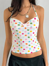 Cyflymder Sweet Dot Printed Halter Tops Sexy Slim Bandage Slash Neck Sleeveless Tank Tops Women 2025 Summer Fashion Streetwear