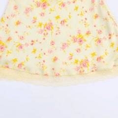 Cyflymder Sweet Yellow Print Mini Slim Dress Lace Satin Short Dress New Spring Autumn Fashion Party Dinner Holiday Lady Dres