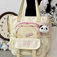 Cyflymder Cute color blocking little fresh college girl crossbody bag Japanese ins large capacity student class single shoulder tote bag